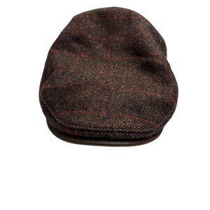 Bailey Mens Brown Herringbone Plaid Newsboy Cap With Red Accents